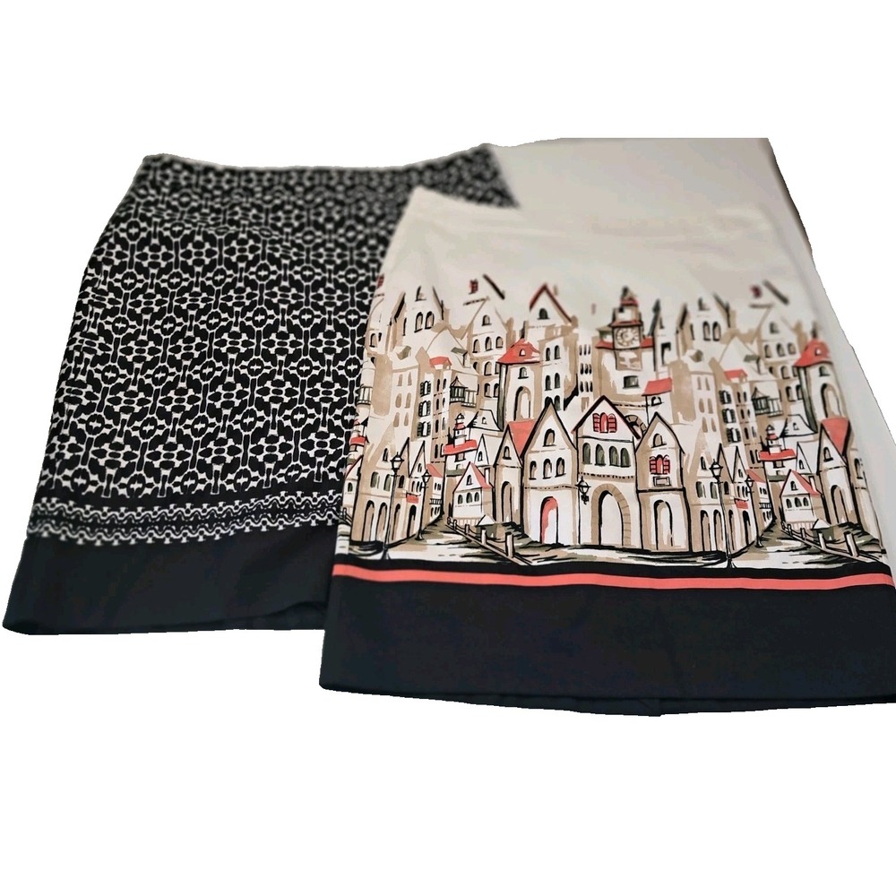 Lot of 2‎ Van Heusen Studio Pencil Skirts Woman's 8 Geometric / City Zip Cotton